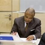 Former Liberian President Taylor sits in the courtroom of the ICC prior to the beginning of his defence case during his trial in The Hague
