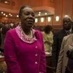 Samba-Panza reacts after she was elected as Central African Republic's interim president at the national assembly in Bangui
