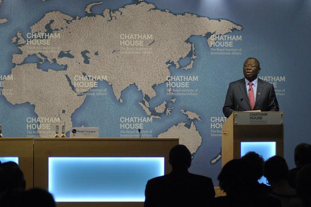 Zimbabwe opposition leader Morgan Tsvangirai talking at Chatham House, UK. Credit: Chatham House.