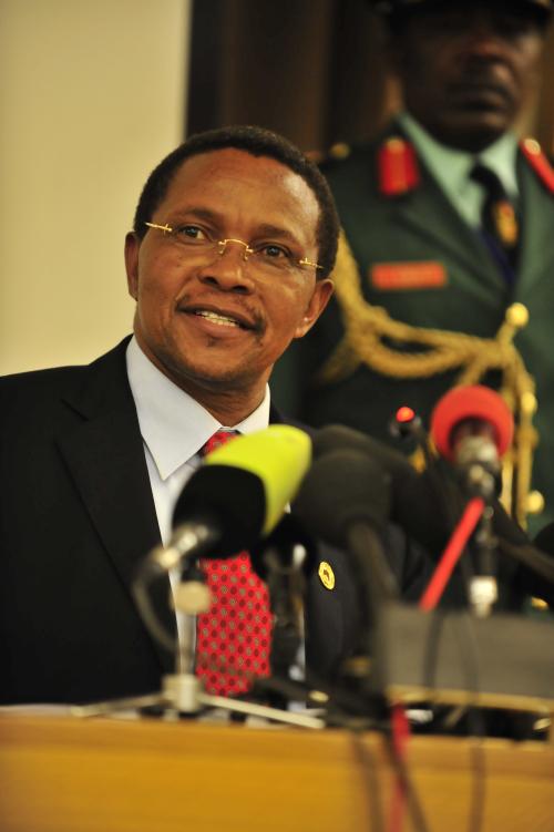 Jakaya Kikwete, president of Tanzania, answers questions at a press conference at the United Nations (UN) building in Addis Ababa, Ethiopia, during the 12th African Union (AU) Summit.
