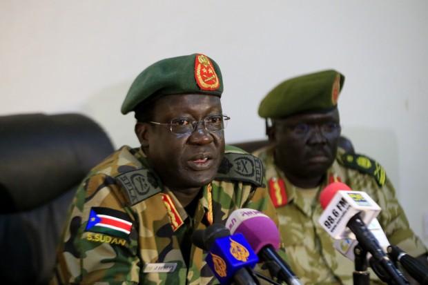 Chief of Staff of South Sudan's army, General James Hoth Mai speaks during a media update in Juba