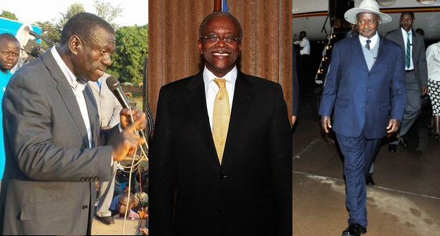 The three frontrunners: Kizza Besigye (left); Amama Mbabazi (centre); Yoweri Museveni (right). Credit: Kizza Besigye; Stephen Wandera/UNDP; GCIS.