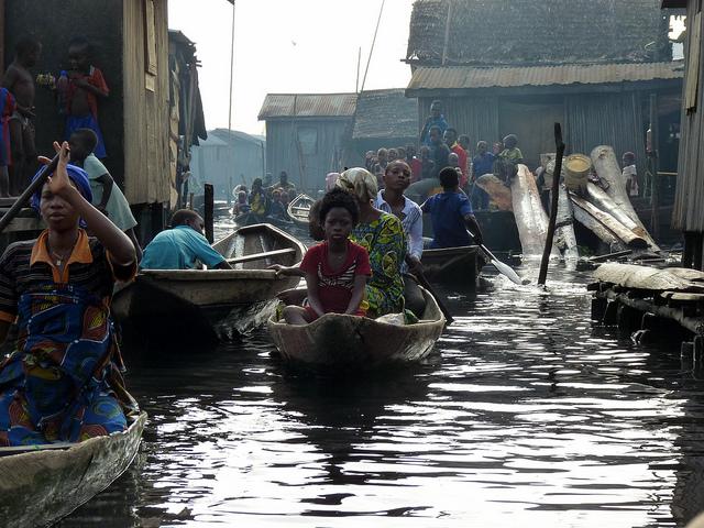 Getting around in Makoko, Lagos. Credit: Rainer Wozny.