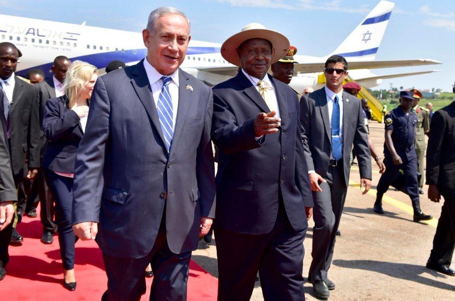 Israel's Prime Minister Benjamin Netanyahu with Uganda's President Yoweri Museveni. 