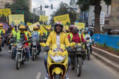 Boniface Mwangi leading a convoy of motorbike drivers in Kenya's 2017 elections. Credit: Boniface Mwangi.