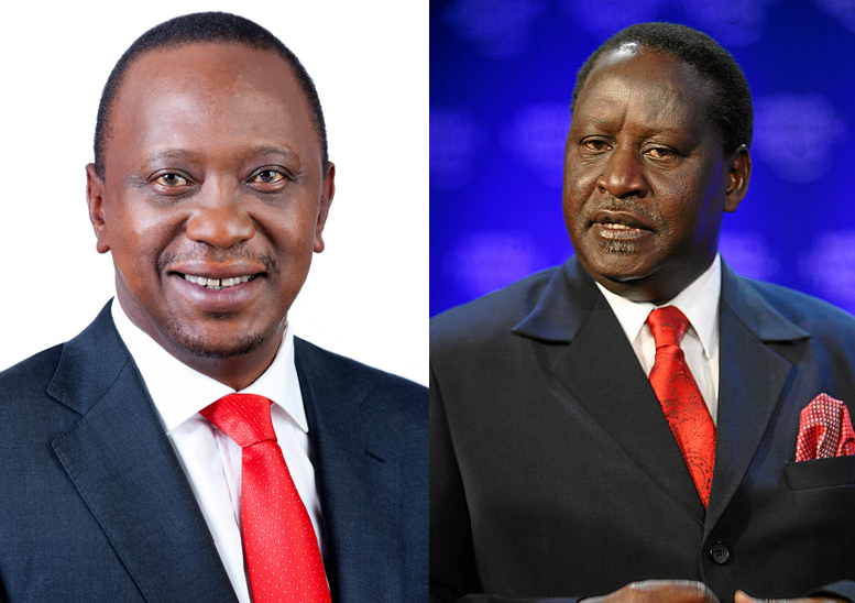 The two front runners, President Uhuru Kenyatta (left) and Raila Odinga (right). Credit: State House of Kenya/World Economic Forum.