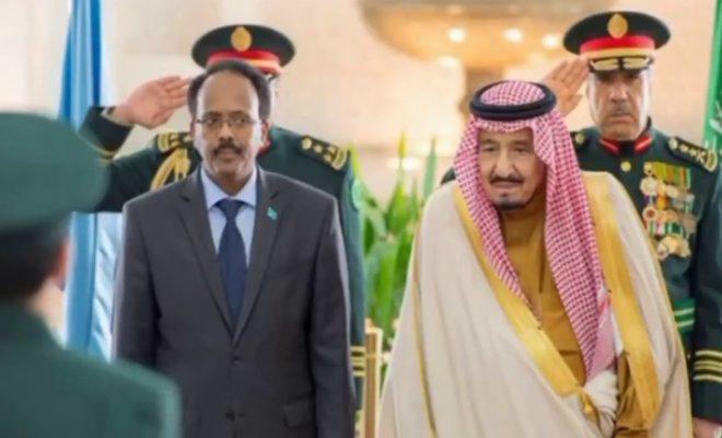 Somalia's President Farmaajo with Saudi Arabia's King Salman bin Abdul Aziz during the former's visit to Riyadh this February.
