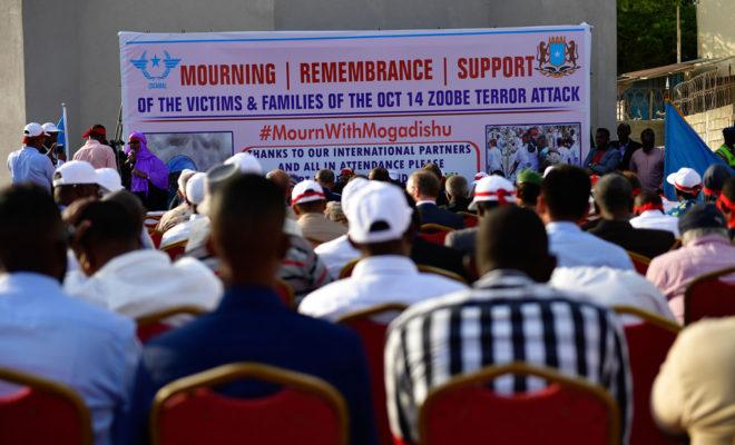 Guests attend a ceremony to remember the victims and families of the October 14 attack in Mogadishu. Credit: AMISOM/Ilyas Ahmed