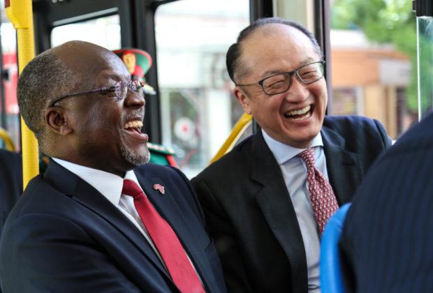 President John Magufuli riding the newly launched bus service in Dar es Salaam. Credit: Sarah Farhat/World Bank