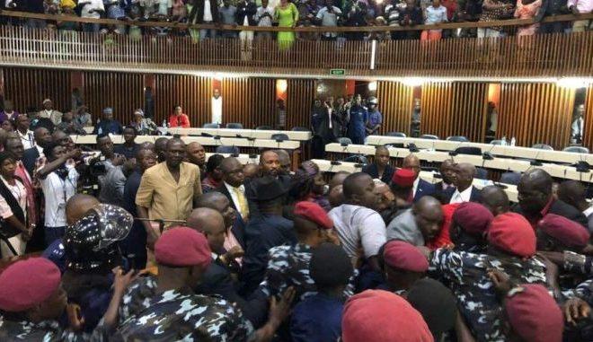 Scuffles in Sierra Leone's parliament. Credit: Sierra Leone Telegraph.