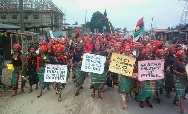 Protesters in 2017 demanding a referendum on independence for Biafra.