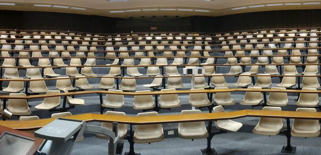 An empty lecture theatre in the University of Cape Town. Credit: Ian Barbour.