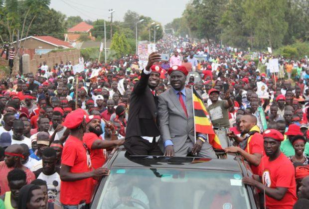 Bobi Wine on the campaign trail with Kassiano Wadri, the independent candidate that won the Arua by-election last week. Credit: Bobi Wine.