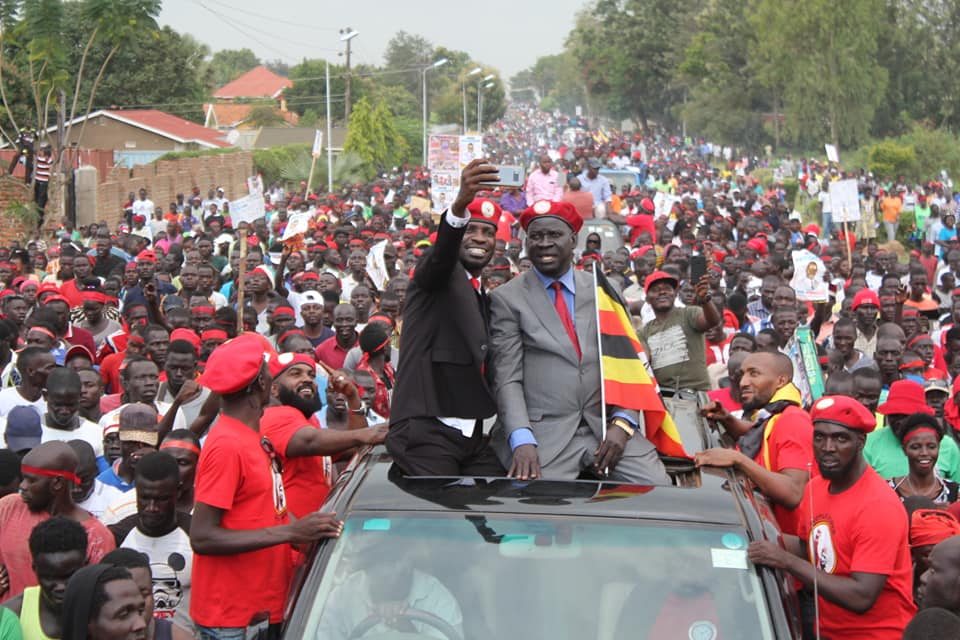Bobi Wine on the campaign trail with Kassiano Wadri, the independent candidate that won the Arua by-election last week. Credit: Bobi Wine.