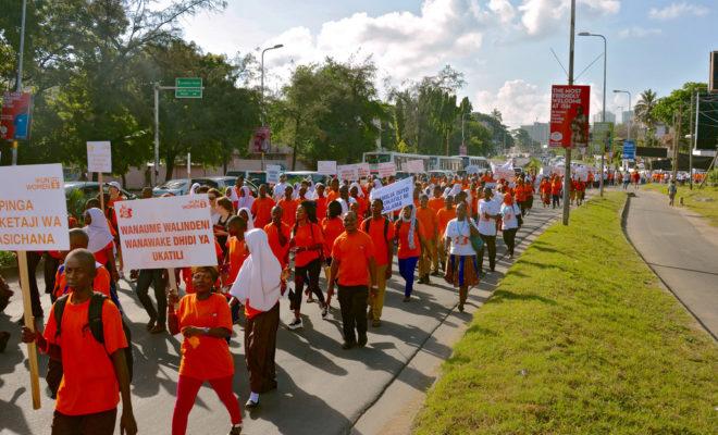 Hundreds march in Dar es Salaam, Tanzania, in 2017 calling on people to speak out and take action to end violence against women and girls. Credit: UN Women/Deepika Nath.