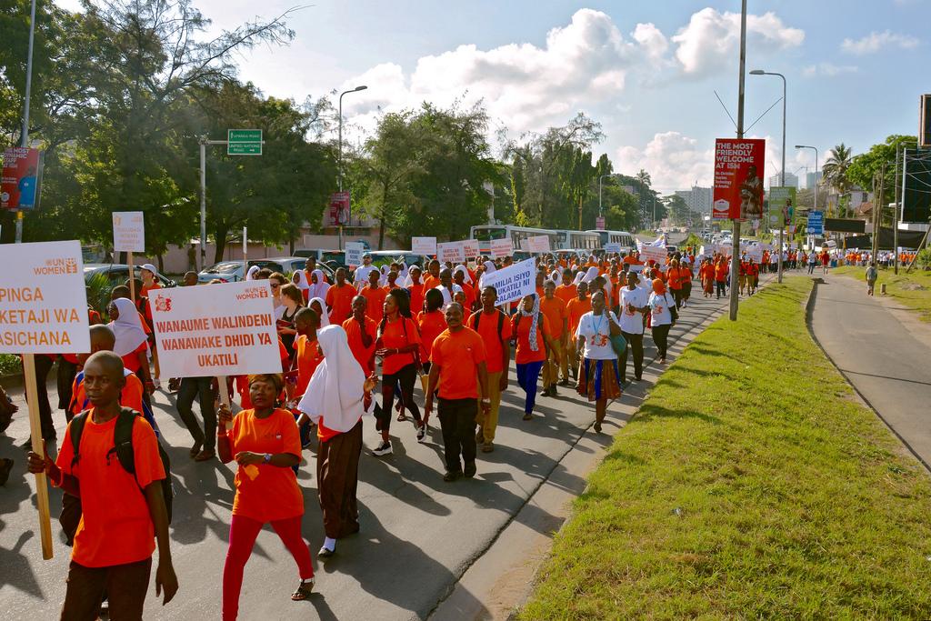 Hundreds march in Dar es Salaam, Tanzania, in 2017 calling on people to speak out and take action to end violence against women and girls. Credit: UN Women/Deepika Nath.