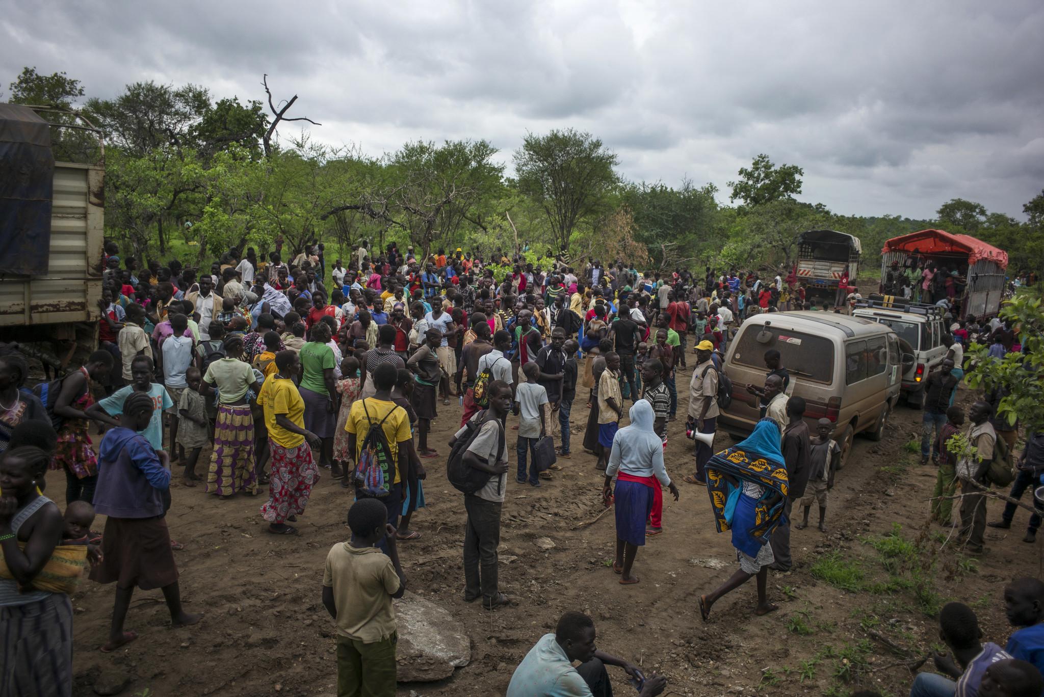 South Sudan refugees arriving in Imvepi settlement in northern Uganda, fleeing deadly war and hunger in their country, in 2017. Credit: Kieran Doherty/Oxfam.