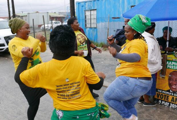 South Africa results: ANC supporters dance on Election Day in Khayelitsha. Credit: Martin Plaut.