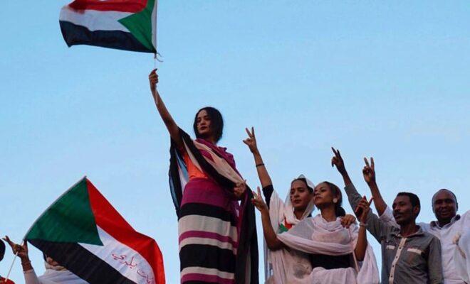Protesters in Sudan take to the streets in huge numbers on 30 June.