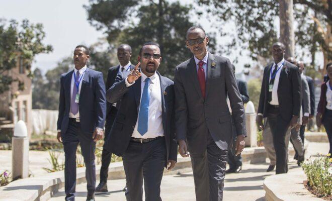Prime Minister Abiy Ahmed (left) with President Paul Kagame (right) in February 2020. Credit: Paul Kagame.