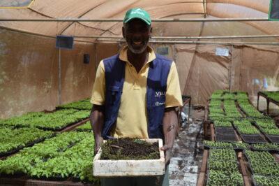 A farmer in Senegal West Africa tests methods of agroecology on the resilience of crops. Credit: FAO.