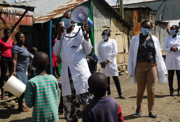 vaccine Health workers spread information on the prevention of COVID-19 in Kenya. Credit: Victoria Nthenge.