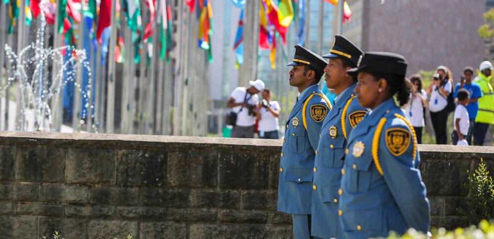 Tigray investigation; Security officers at a UN flag raising ceremony in Addis Ababa. Credit: UNICEF Ethiopia/2015/Zerihun Sewunet.