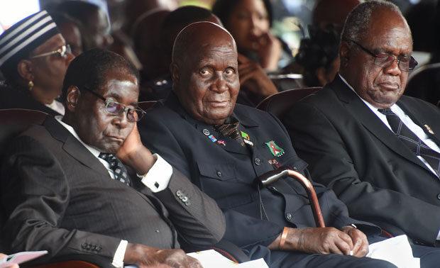 Former President of Zambia Dr Kenneth Kaunda (centre) at the funeral of Michael Sata. Credit: DOC.