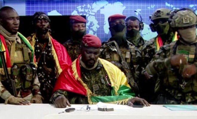 Guinea coup leaders on state television.
