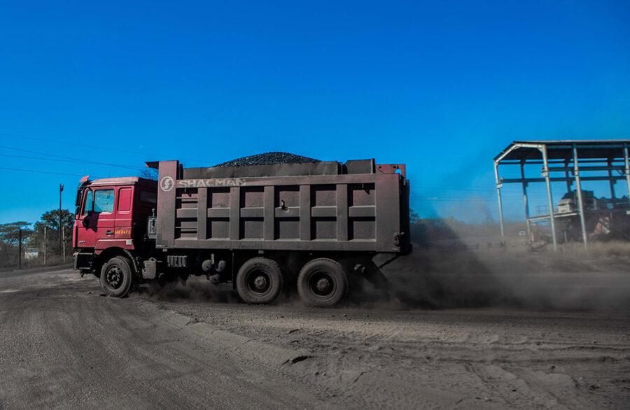 A truck carrying coal is seen transporting it inside the Hwange Colliery Company in Zimbabwe. Credit: Tafadzwa Ufumeli.