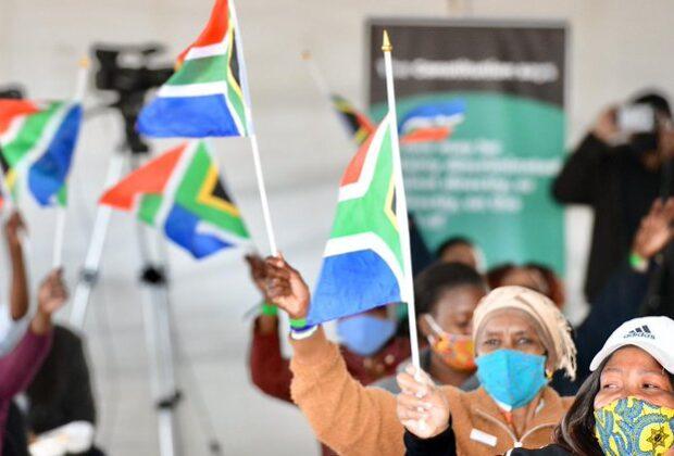 South Africa local elections 2021. Celebrants waving South African flags on 2021 National Freedom Day. Credit: GCIS.