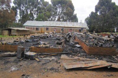 A Kenyan secondary boarding school soon after it was burnt down. Credit: Elizabeth Cooper.