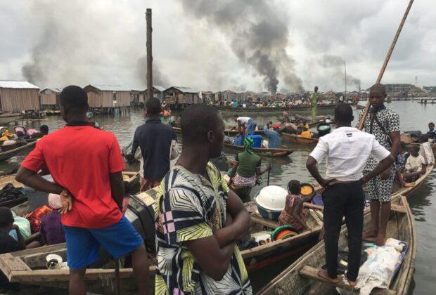 The forced eviction of Otodo Gbame, Lagos, in April 2017. Credit: Justice & Empowerment Initiative.
