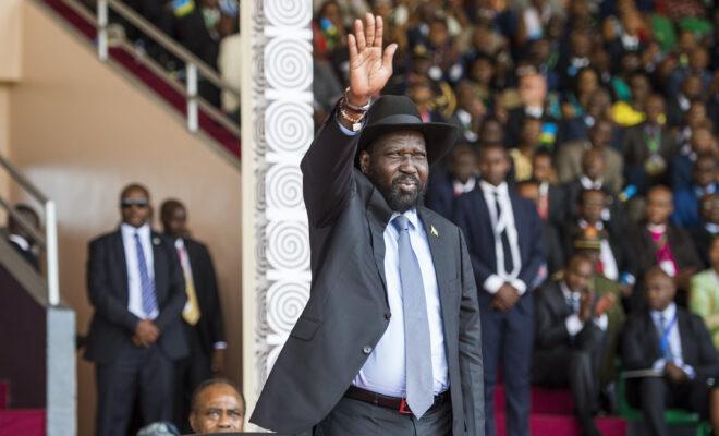 Salva Kiir Mayardit, President of the Republic of South Sudan, greeting the crowd during a ceremony in Rwanda. Credit: Paul Kagame.