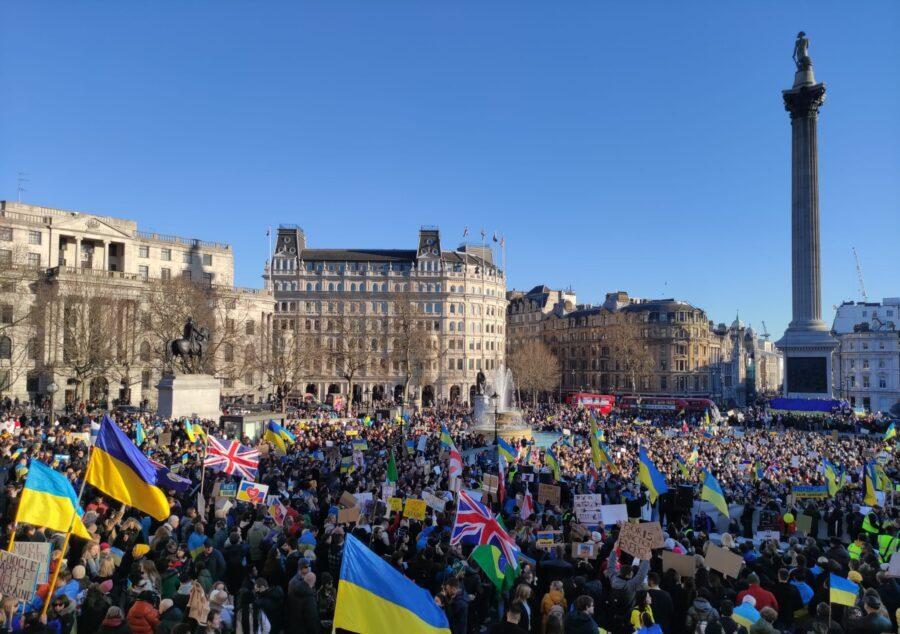 A Ukraine solidarity protest in Trafalgar Square, London, on 26 February. Credit: Michael Boyle.