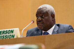 Moussa Faki Mahamat, Chairperson for the African Union Commission, speaks at the AU Summit in February 2022. Credit: Dean Calma / IAEA.
