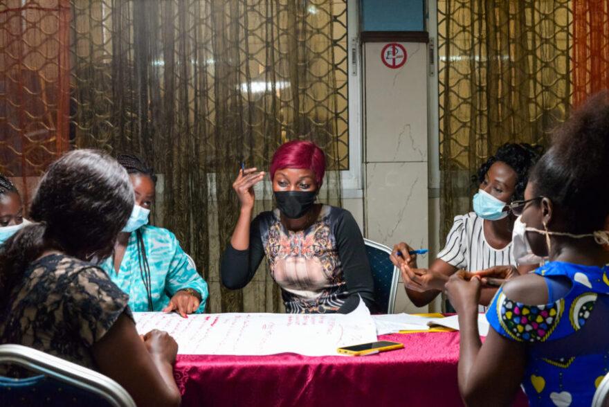 Group work at a workshop in Cameroon to support people with disabilities address gender based violence. Credit: Sightsavers.