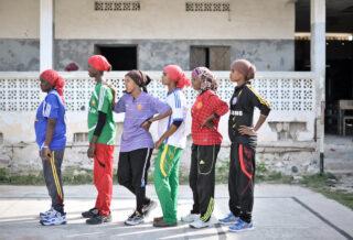 Girls line up during a basketball drill in Mogadishu, Somalia. Credit: AU UN IST/Tobin Jones.