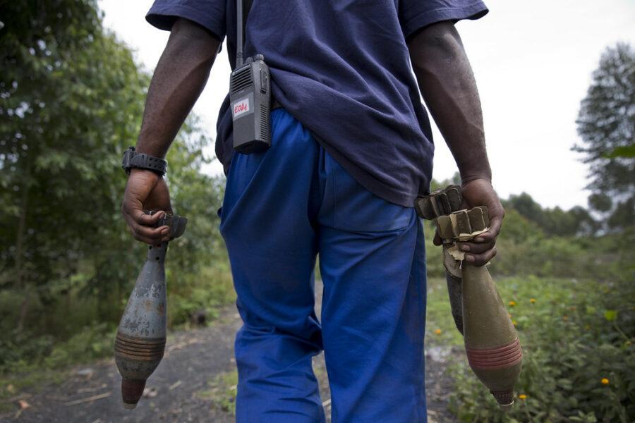 A member of MONUSCO, one of the forces in the eastern DRC where the M23 is operating, clears Unexploded Ordnance (UXO). Credit: UN Photo/Sylvain Liechti.