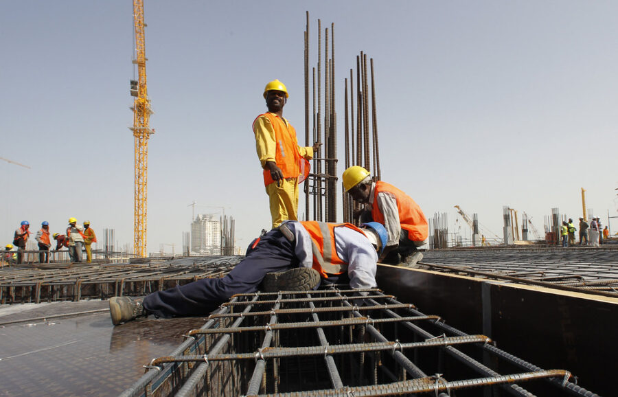 Migrant works on a construction site in Qatar. Credit: ILO/Apex Image.