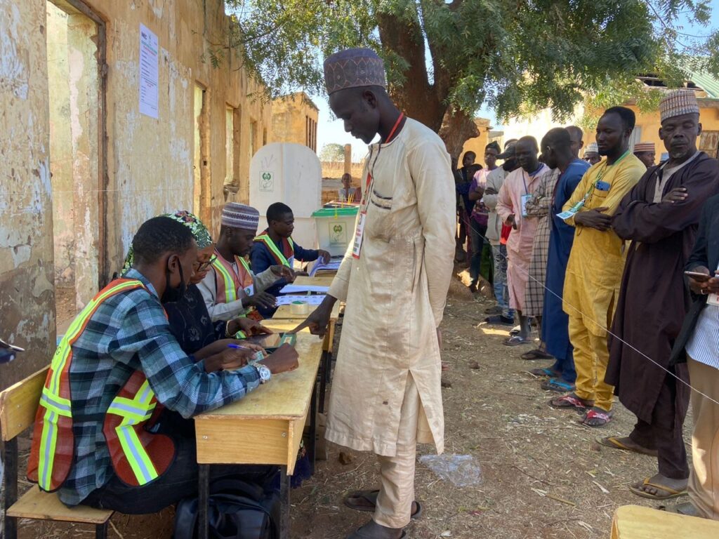 A voter prepares to cast his vote at a polling unit in Dingyadi, Sokoto State, Northwest Nigeria. (Photo courtesy: Adebayo Abdul Rahman)