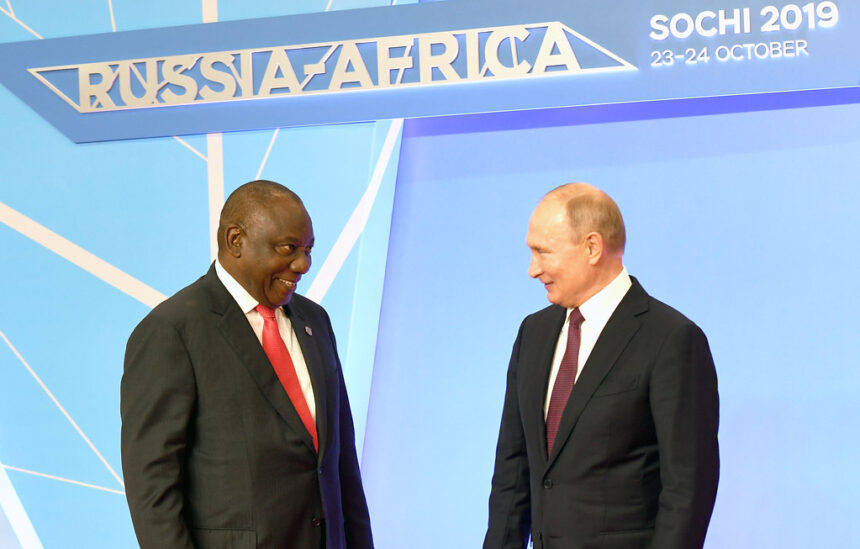 President Cyril Ramaphosa of South Africa meets President Vladimir Putin of Russia at the Russia-Africa Summit in Sochi in 2019. Credit: GovernmentZA.