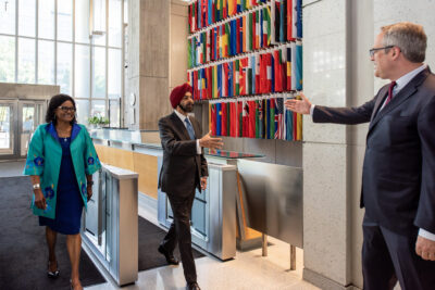 World Bank Group President Ajay Banga enters the World Bank Group headquarters on his first day in office in June 2023. Credit: World Bank / Simone D. McCourtie. IMF Africa.