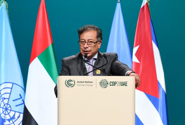President Gustavo Petro of Colombia speaks at COP28 in Dubai, UAE. Credit: COP28 / Mahmoud Khaled.