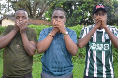 Abdul Aziz Bwete (middle) with some fellow climate activists from Justice Movement Uganda who were jailed for protesting against the imprisonment of their fellow activists last year. Credit: John Okot.