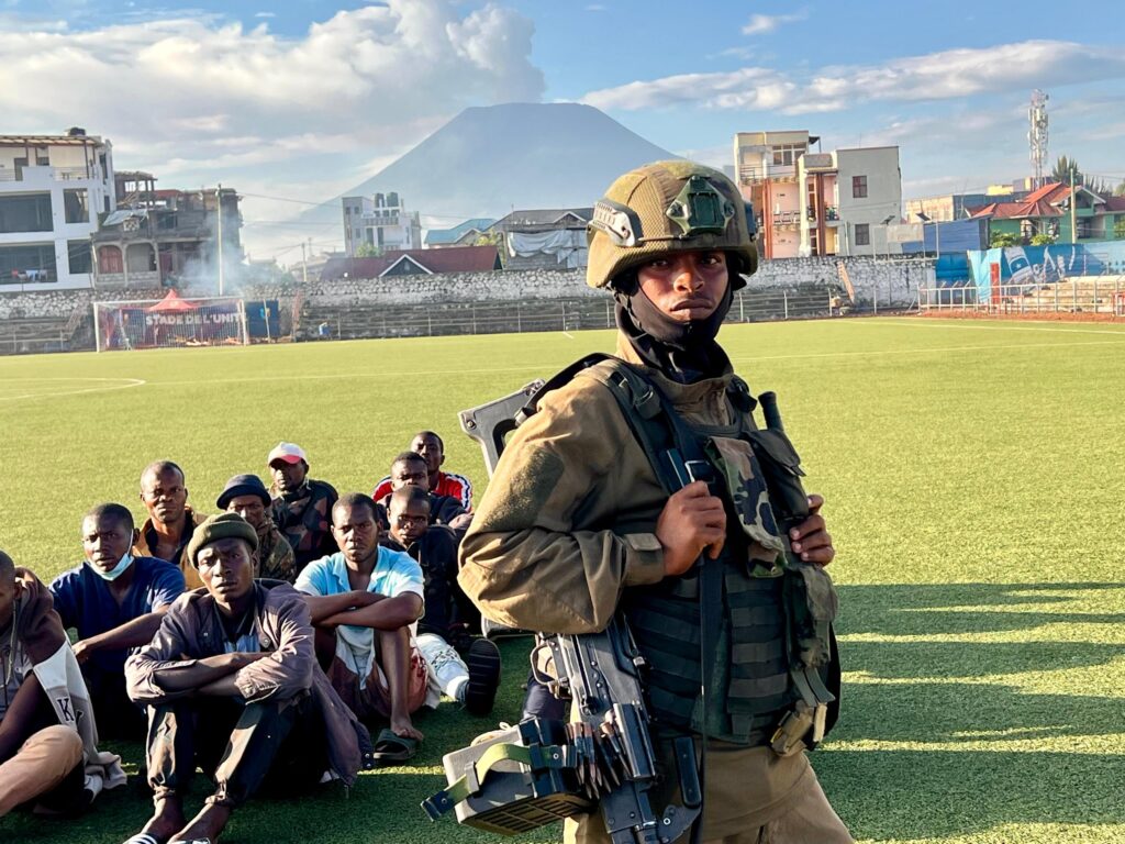 M23 fighter in Goma, at De l'unité stadium, Goma.
