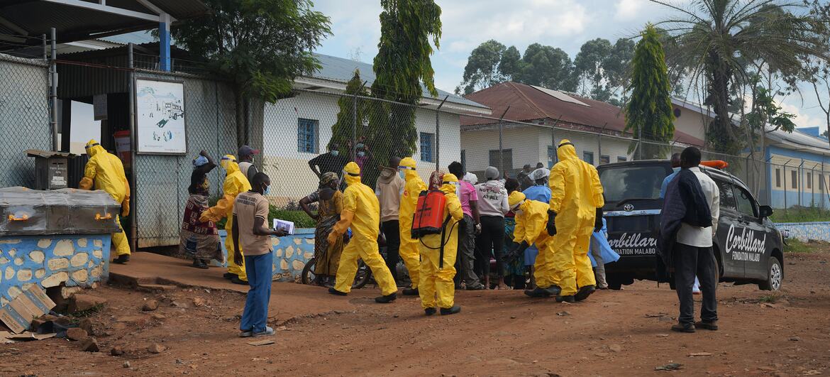 Health teams in personal protective equipment (PPE) respond to the Ebola outbreak in eastern Democratic Republic of the Congo.