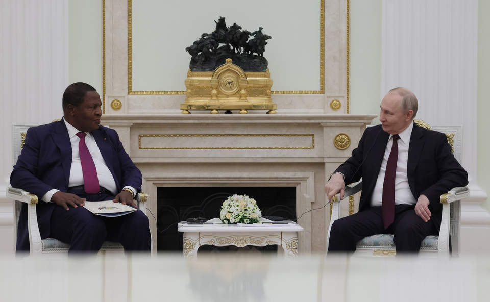 Central African president Faustin Touadera and Russian president Vladimir Putin in Moscow on March 5, 2026